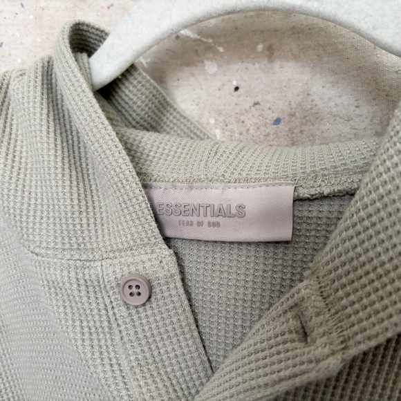 Fear Of God Essentials Seafoam Green Waffle Henley Hoodie - Picture 3 of 6